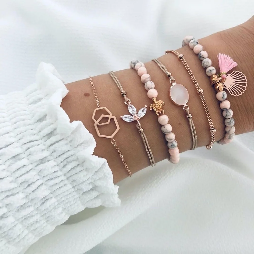 *NOLANI* 6-Pc Pink x Turtle Fashion Bracelet Set